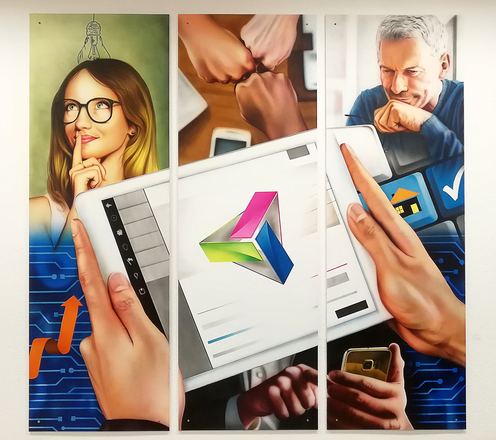Airbrush-Illustration: Hände mit Tablet und Smartphone, Werbemotiv