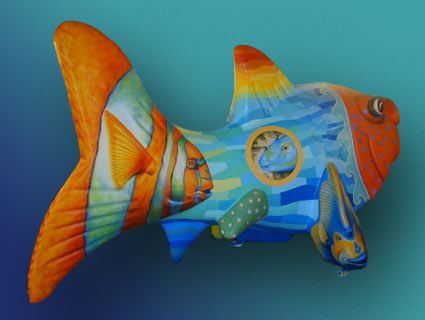 Airbrush auf Fischskulptur, bunt gemustert