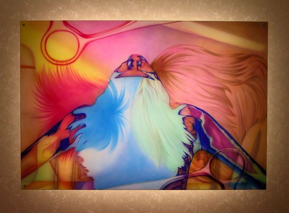 Airbrush-Wandbild: farbiger Vogel, Wandlicht