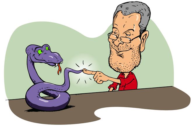 Illustration: Paragrafenschlange mit Geschäftsmann
