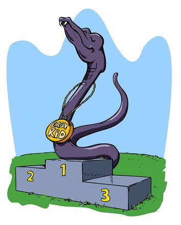 Illustration: Paragrafenschlange auf dem Siegerpodest