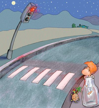 Illustration: Junge am Zebrastreifen, Milchmann-Serie