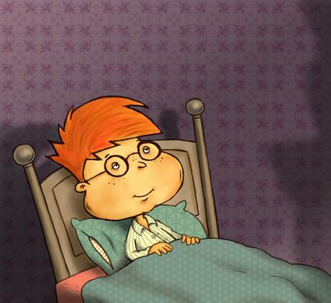 Illustration: Junge im Bett, Milchmann-Serie