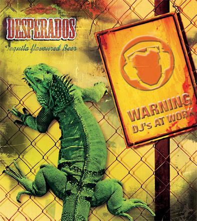 Plakat-Illustration: grüner Leguan, Desperados