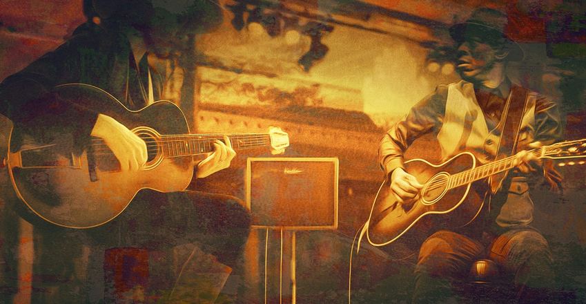 Illustration: Gitarrist am Verstärker, für music&sales