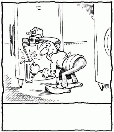 Comic-Zeichnung: Mann am Kühlschrank