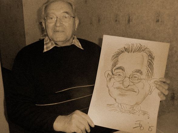 Gast mit seiner Karikatur
