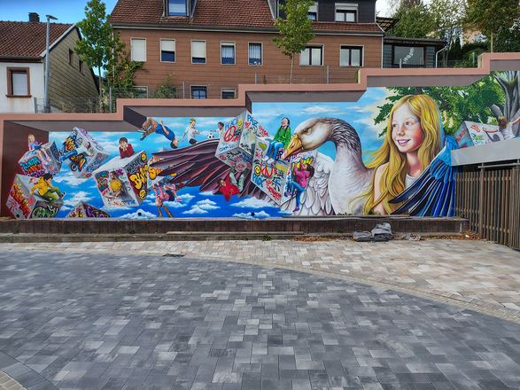 Wandmalerei am Gänseliesel-Platz / Platz der Kinderrechte, Spiesen-Elversberg, 2026