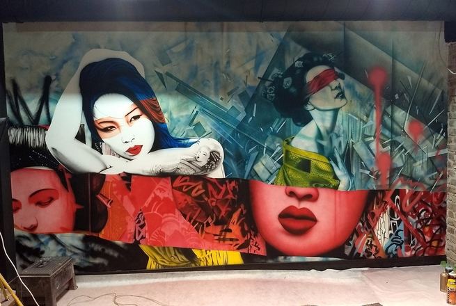 Wandmalerei im Restaurant IU, Saarbrücken: asiatische Street-Art