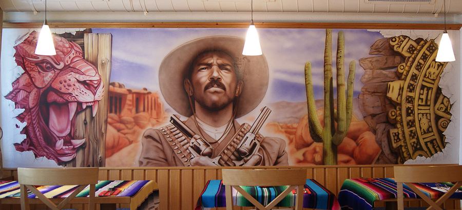 Wandmalerei: Frau mit Sombrero, mexikanisches Restaurant El Burro, Wil / Flawil (Schweiz)