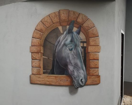 Illusionsmalerei: Pferdekopf im Fenster