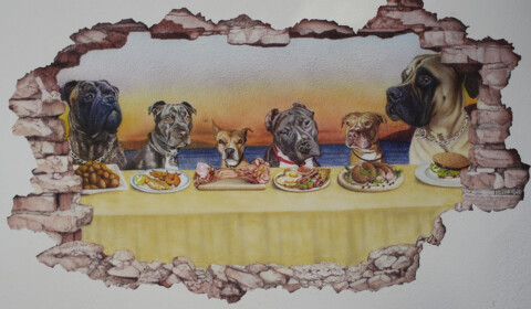 Wandmalerei in Hundepension, Airbrush auf Putz Wandmalerei, Airbrush auf Putz